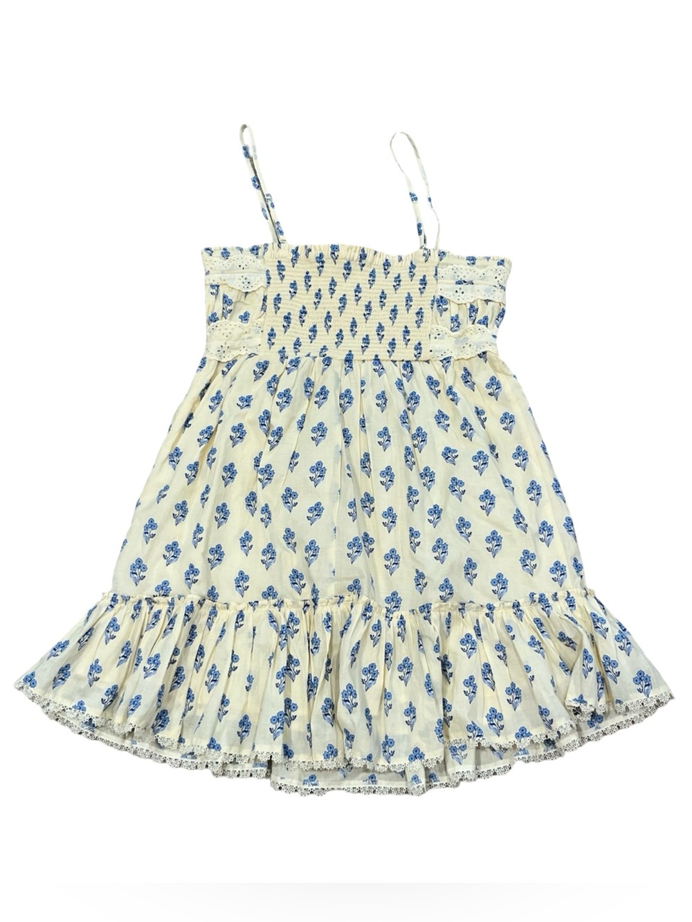 Patrons of Peace Cream Blue Floral Cotton Mini Dress Medium Cottagecore Boho - Picture 8 of 11